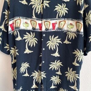 Pierre‎ Cardin Men's Palm Trees Tropical Cocktails Drinks Button Up Shirt LG